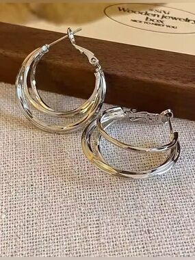 ***Classic Silver Double-Hoop Women's Earrings